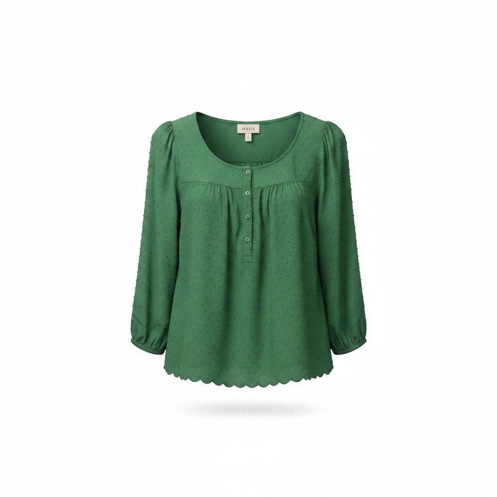 Women's Anthropologie Maeve Green boho flowy Peasant Long Sleeve Blouse Size 4